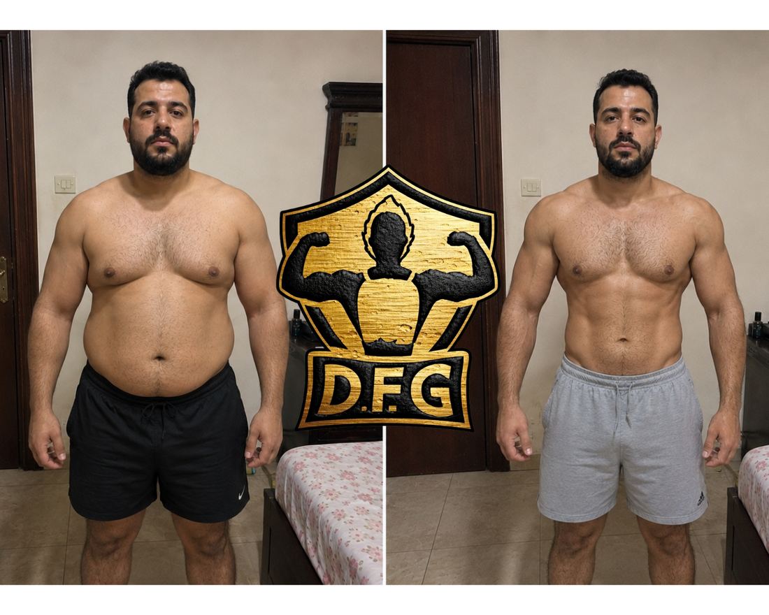 Client transformation front view, fat loss
